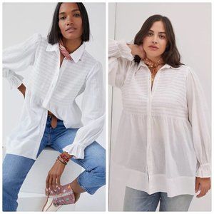 Anthropologie Maeve Smocked Tunic Buttondown - L - NWT